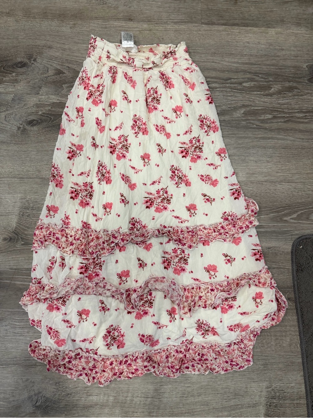 Pink Rose Cream Maxi Skirt with Pink Floral Print